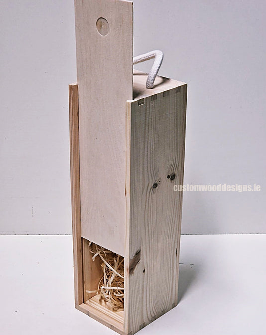 Sliding Lid 1 Bottle Box - Natural x 25 Corporate Gift Box with Wood Wool Custom Wood Designs __label: Multibuy gift gift box single box wine box wood wool corporate-gift-box-with-wood-wool-25-sliding-lid-1-bottle-box-natural-x-25-52616582889815