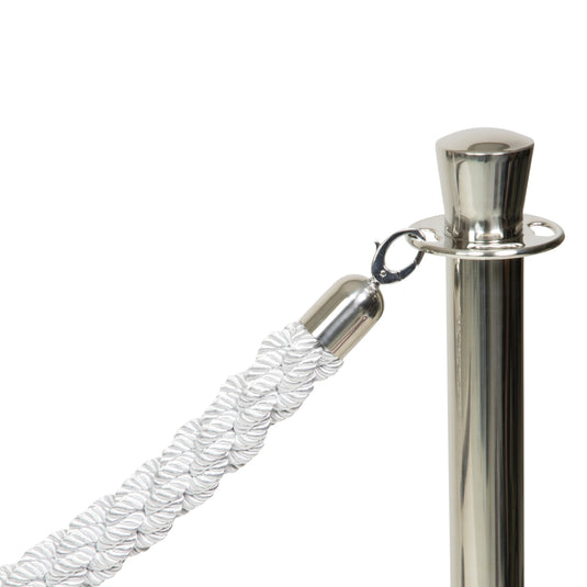 Four piece barrier poles with base with 5 ropes Custom Wood Designs customwooddesignswhitevelvetropebarriersystem_42fc706b-14c9-44e6-9260-9c553f3088a8