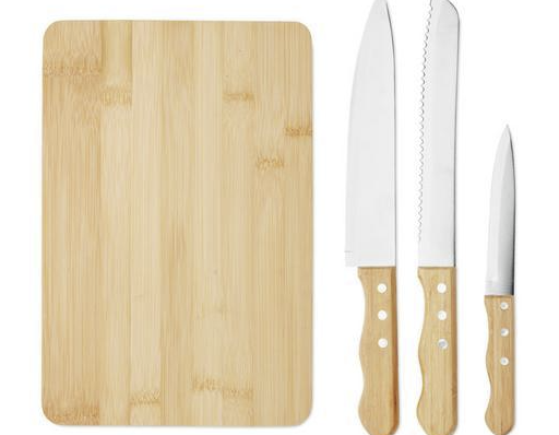 Load image into Gallery viewer, Bamboo cutting board &amp; Wood knife set Custom Wood Designs default-title-bamboo-cutting-board-wood-knife-set-53612297814359
