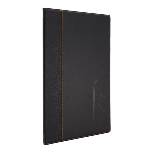 Black leather style A4 menu with logo