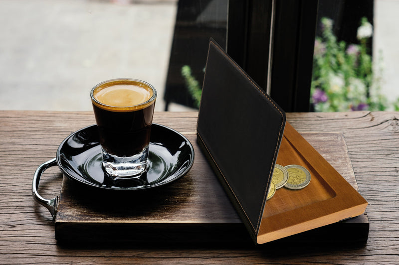 Load image into Gallery viewer, Black leather style bill presenter with coin holder pack of 10 Custom Wood Designs __label: Multibuy default-title-black-leather-style-bill-presenter-with-coin-holder-pack-of-10-53613286457687_277592de-5a0d-49cd-8781-cafa1e63e9f5
