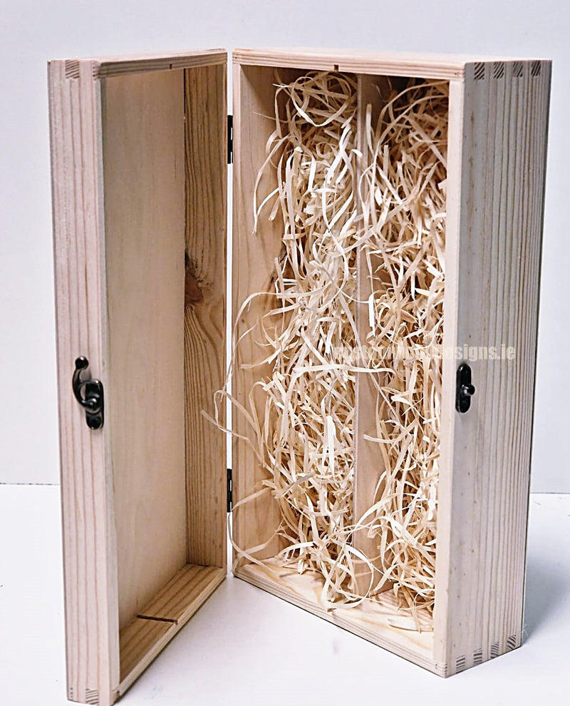 Load image into Gallery viewer, Hinged Lid 2 Bottle Box - Natural x25 Custom Wood Designs __label: Multibuy Bottle Box Bottle Boxes gift box Gift Boxes Single bottle box wooden Box default-title-hinged-lid-2-bottle-box-natural-x25-53613531627863
