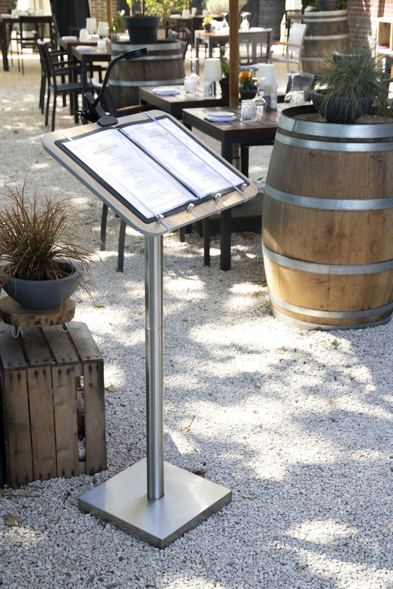 Load image into Gallery viewer, Menu Stand with laminated wooden panel Custom Wood Designs default-title-menu-stand-with-laminated-wooden-panel-53612509462871
