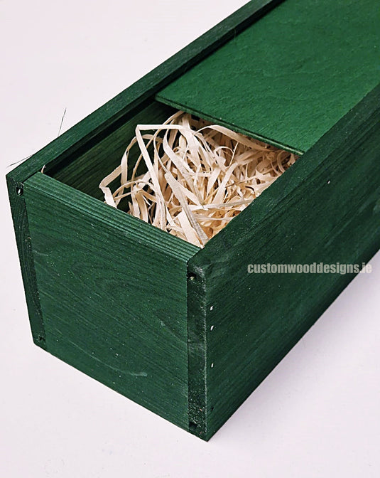 Sliding Lid Bottle Box - Single Green x25 Custom Wood Designs __label: Multibuy Bottle Box Bottle Boxes gift box Gift Boxes Single bottle box wooden Box default-title-sliding-lid-bottle-box-single-green-x25-53613491093847