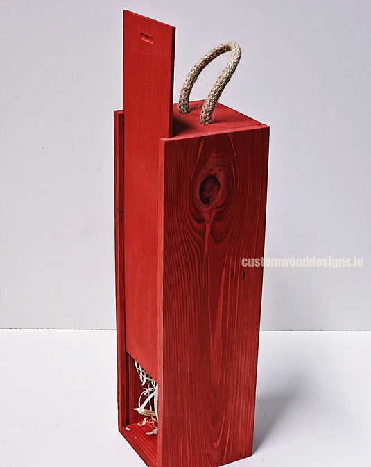 Sliding Lid Bottle Box - Single Red x25 Custom Wood Designs __label: Multibuy Bottle Box Bottle Boxes gift box Gift Boxes Single bottle box wooden Box default-title-sliding-lid-bottle-box-single-red-x25-52616567914839