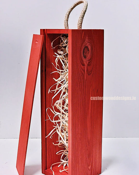Sliding Lid Bottle Box - Single Red x25 Custom Wood Designs __label: Multibuy Bottle Box Bottle Boxes gift box Gift Boxes Single bottle box wooden Box default-title-sliding-lid-bottle-box-single-red-x25-53613498827095