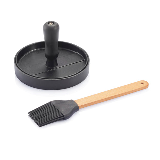 BBQ set with hamburger press and brush - Custom Wood Designs