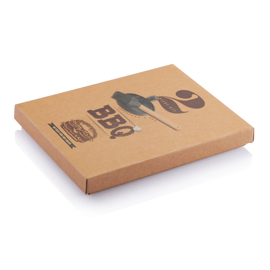 BBQ set with hamburger press and brush - Custom Wood Designs