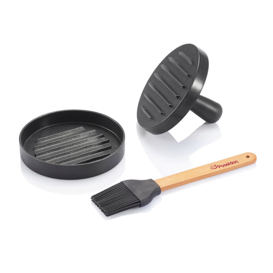 BBQ set with hamburger press and brush - Custom Wood Designs