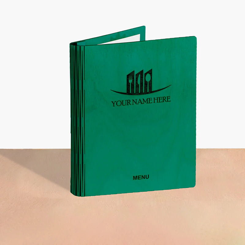 Load image into Gallery viewer, A5 Wood Menus 15x21cm Green Custom Wood Designs __label: Multibuy red-wine-a5-wood-menus-15x21cm-53612694405463
