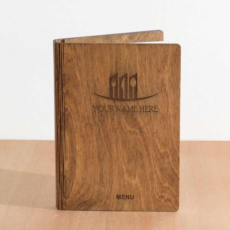Load image into Gallery viewer, A5 Wood Menus 15x21cm Walnut Custom Wood Designs __label: Multibuy red-wine-a5-wood-menus-15x21cm-53612695519575
